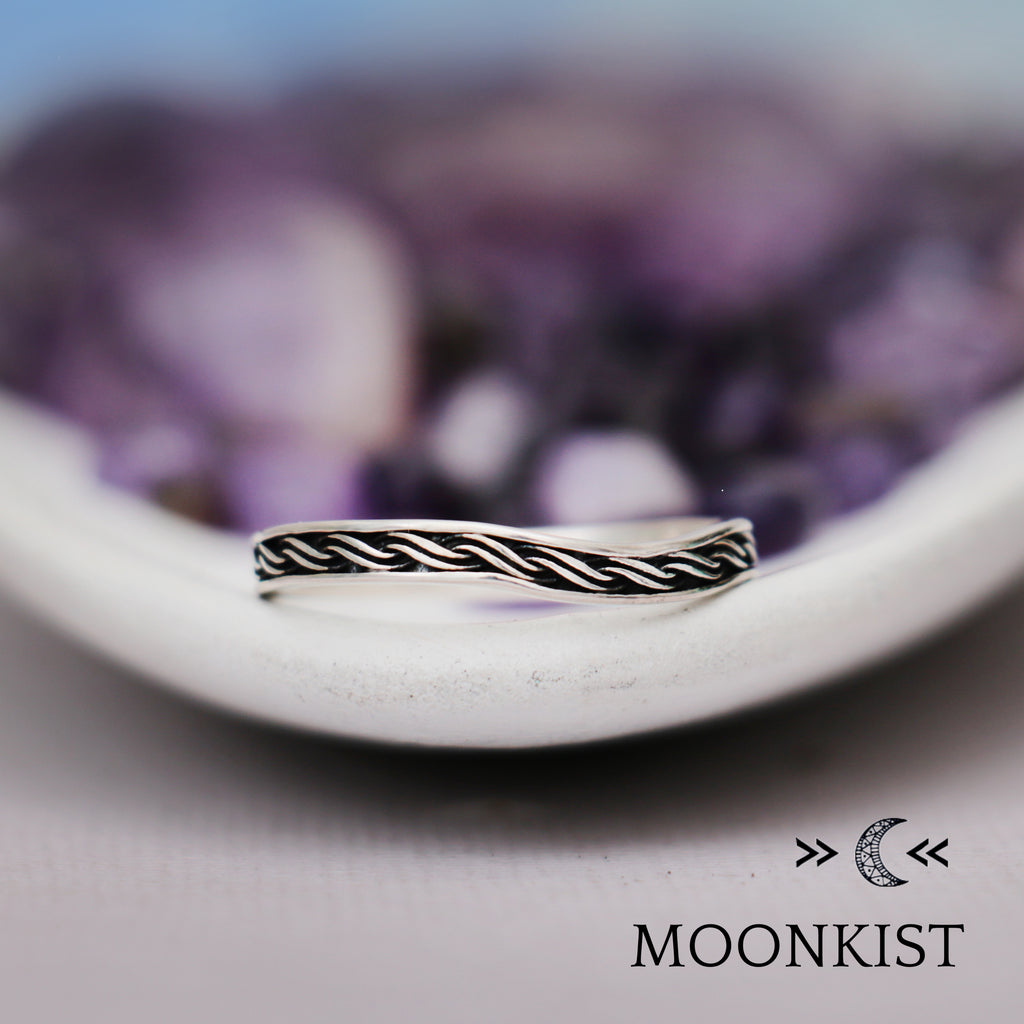 Sterling Silver Engraved Wave Curved Wedding | Moonkist Designs | Moonkist Designs