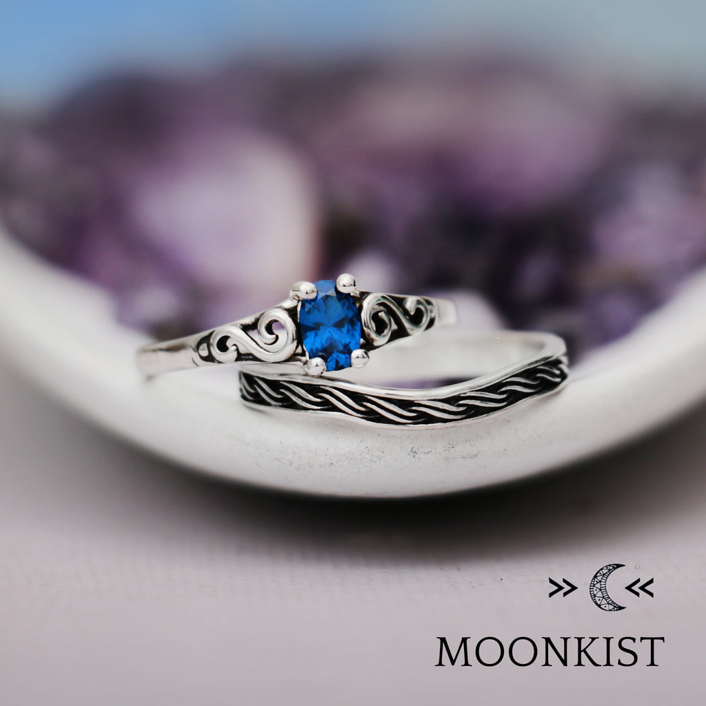 Sterling Silver Antique Style Engagement Ring Set | Moonkist Designs | Moonkist Designs
