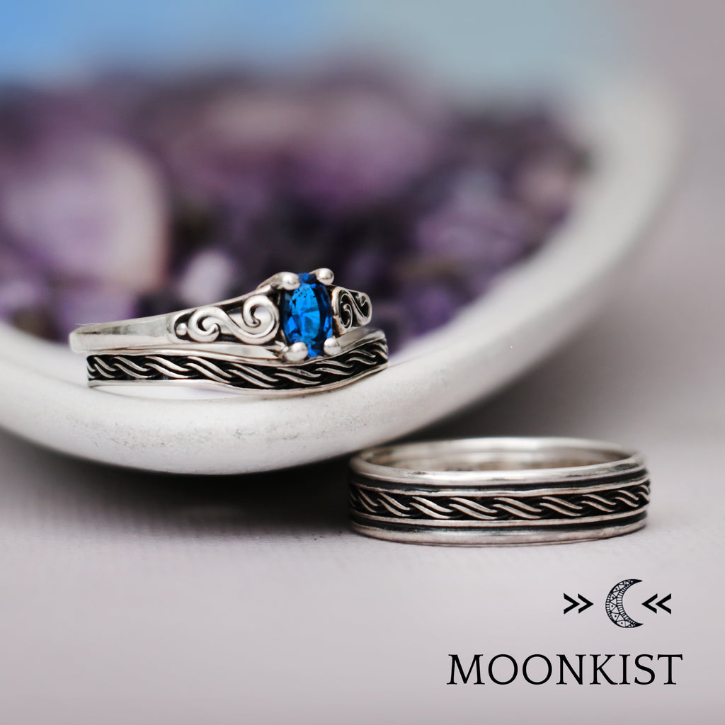 Sterling Silver Antique Style Engagement Ring Set  | Moonkist Designs | Moonkist Designs