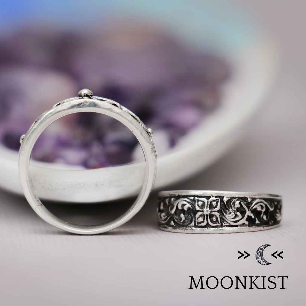 Sterling Silver Medieval Cross Wedding Band Ring Set  | Moonkist Designs | Moonkist Designs
