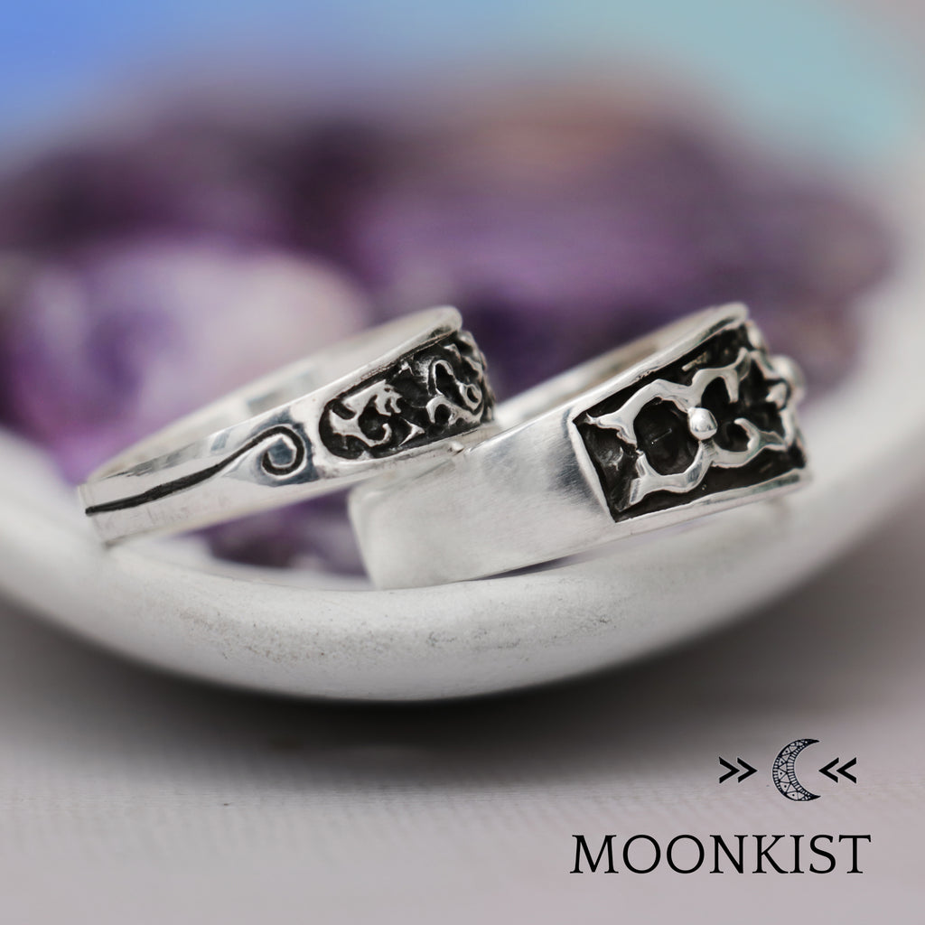 Sterling Silver Medieval Cross Wedding Band Ring Set  | Moonkist Designs | Moonkist Designs