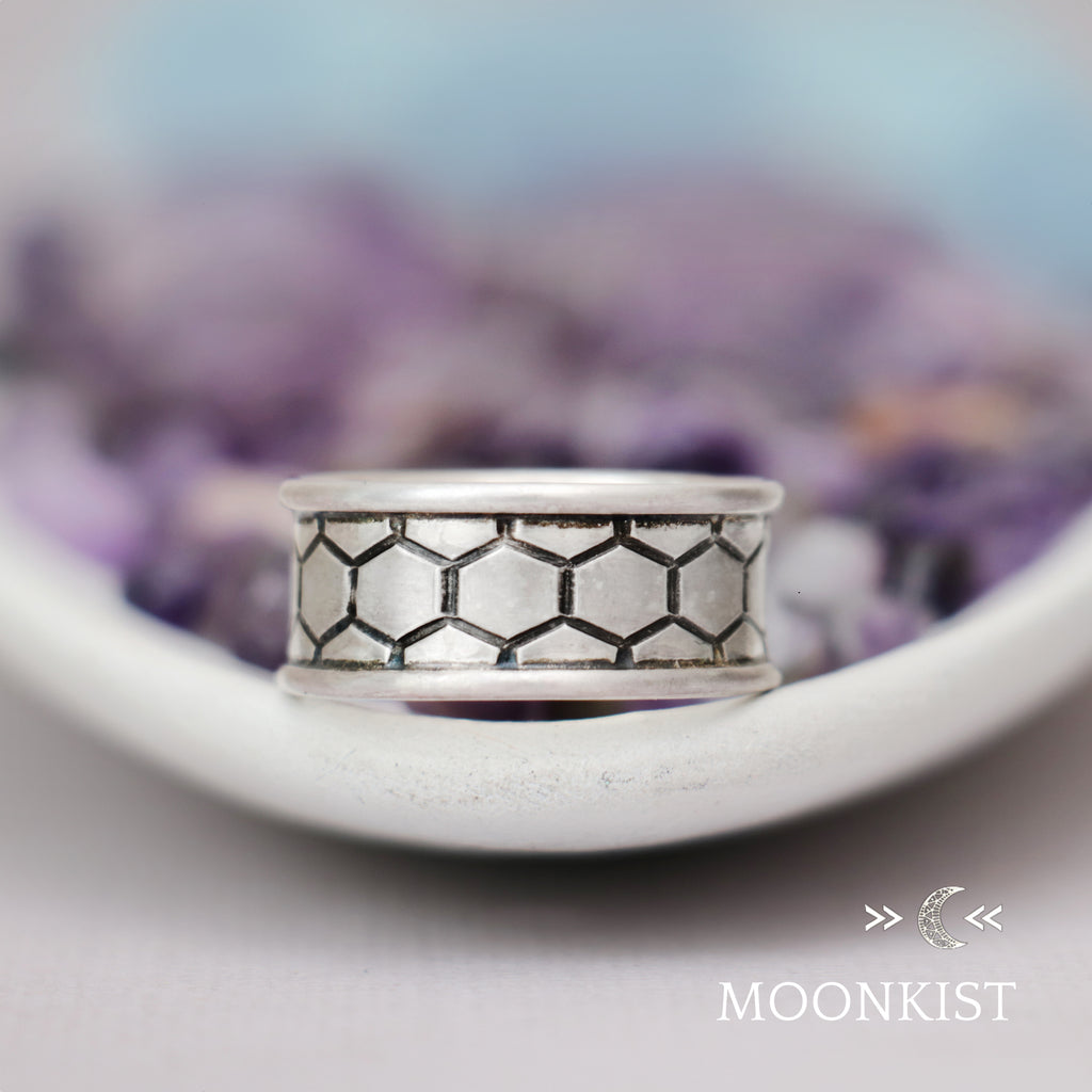 Sterling Silver Wide Hexagonal Wedding Ring  | Moonkist Designs | Moonkist Designs