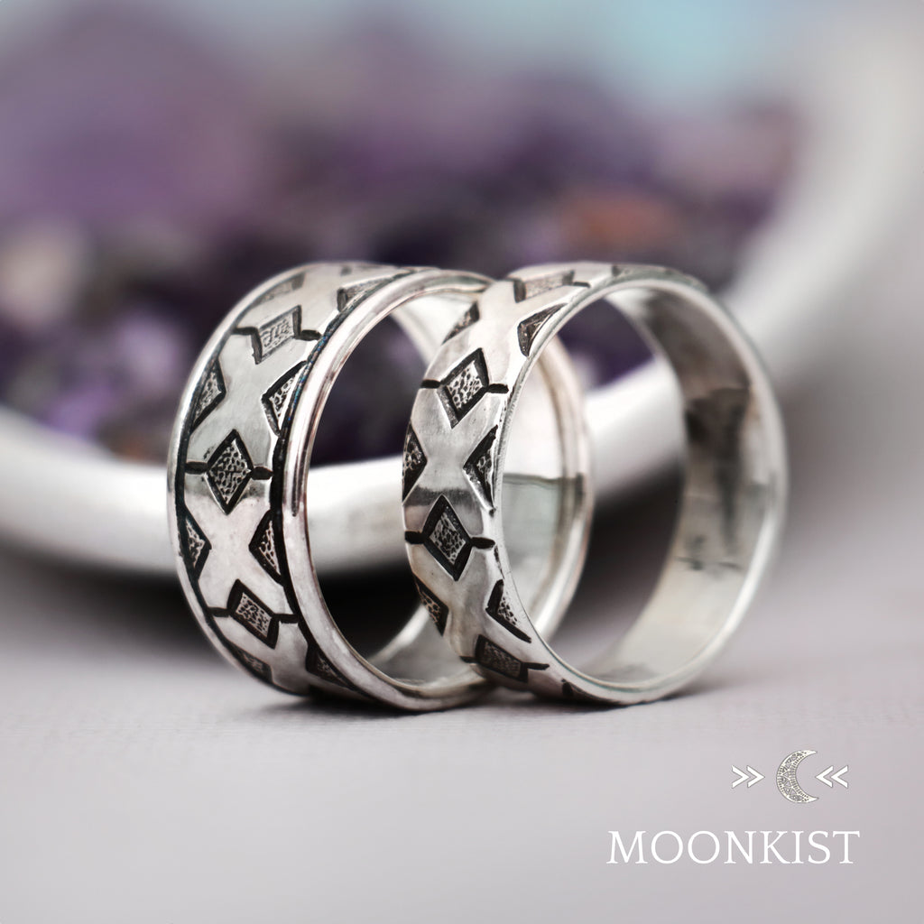 Sterling Silver Geometric Matching Wedding Ring Set | Moonkist Designs | Moonkist Designs