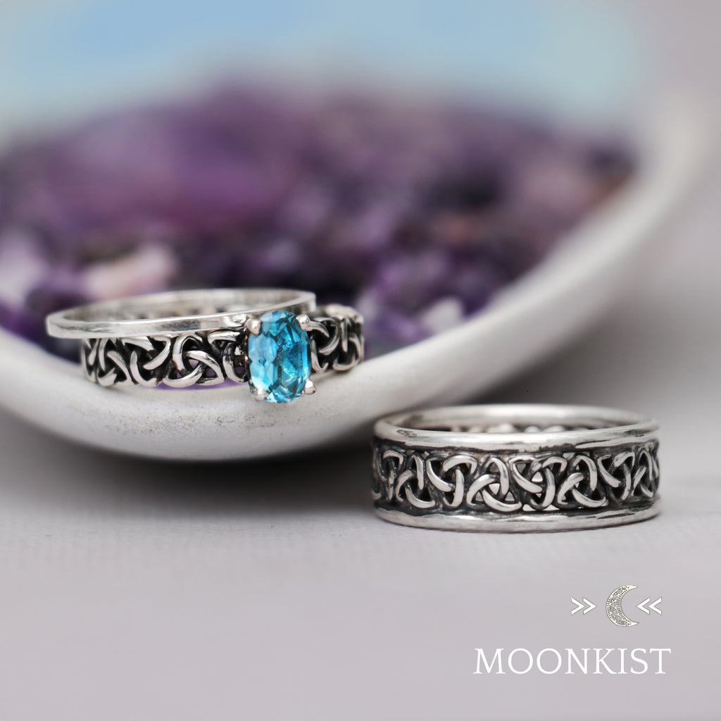 Trinity Celtic Engagement Three Ring Set for Couples  | Moonkist Designs | Moonkist Designs