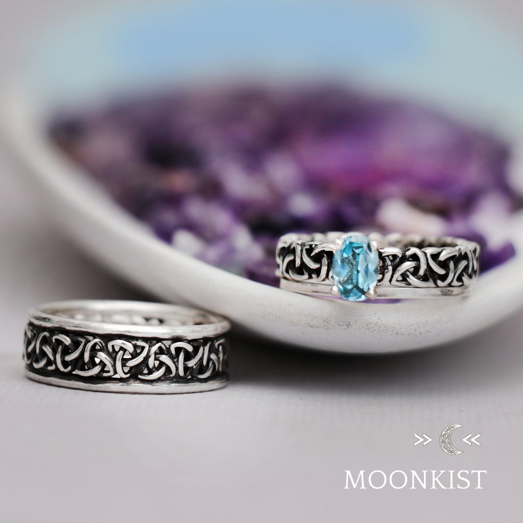 Trinity Celtic Engagement Three Ring Set for Couples  | Moonkist Designs | Moonkist Designs