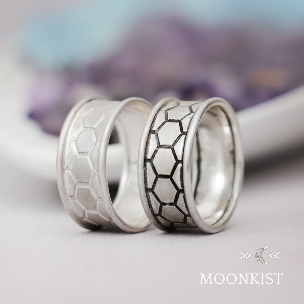 Sterling Silver Wide Hexagonal Wedding Ring  | Moonkist Designs | Moonkist Designs