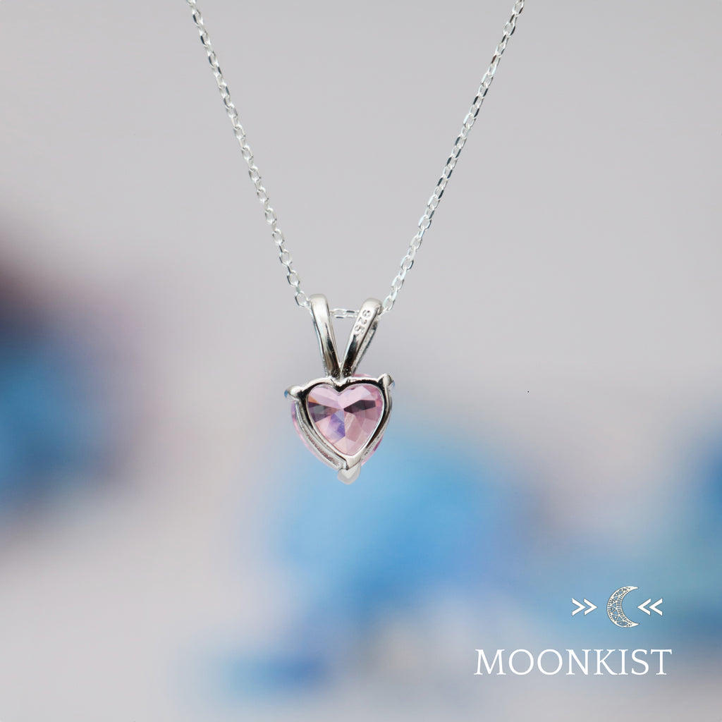 Dainty Pink Tourmaline CZ Heart Necklace | Moonkist Designs