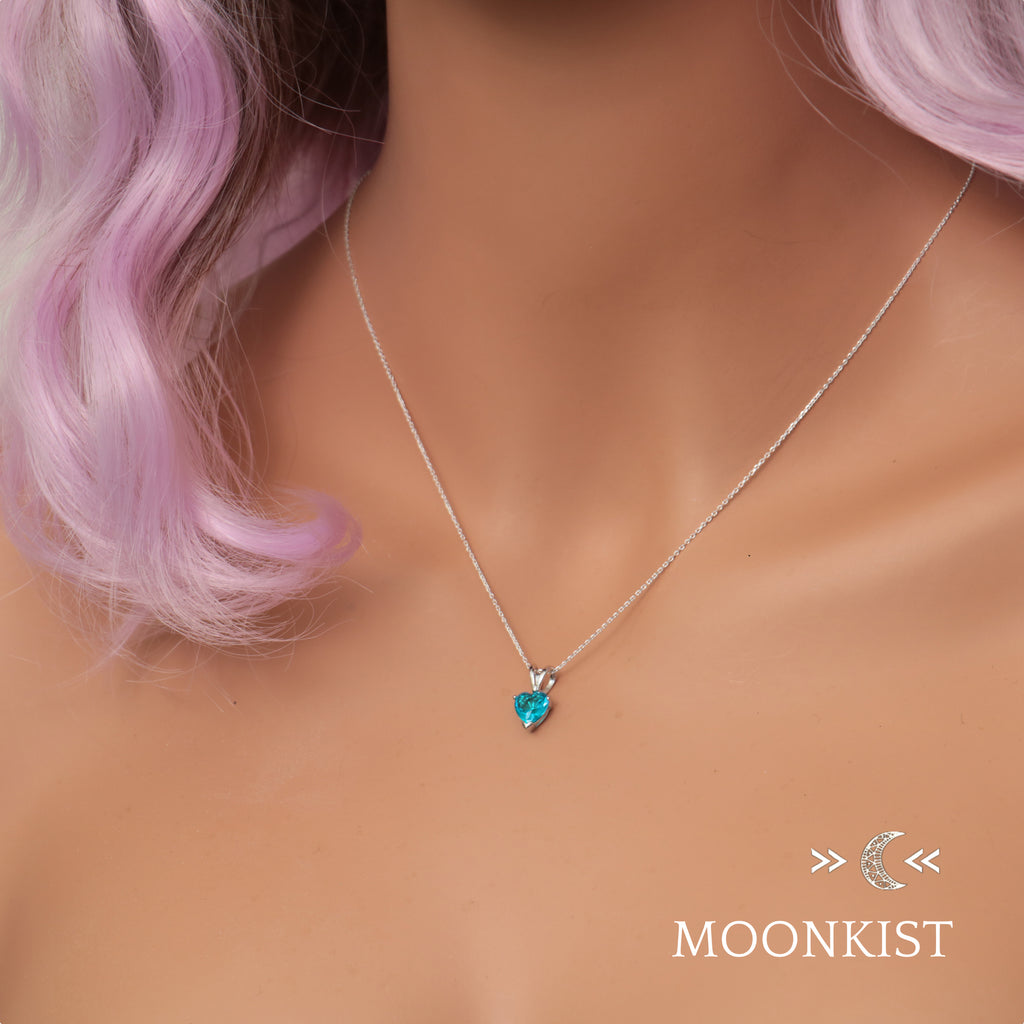 Dainty Blue Topaz CZ Heart Necklace | Moonkist Designs