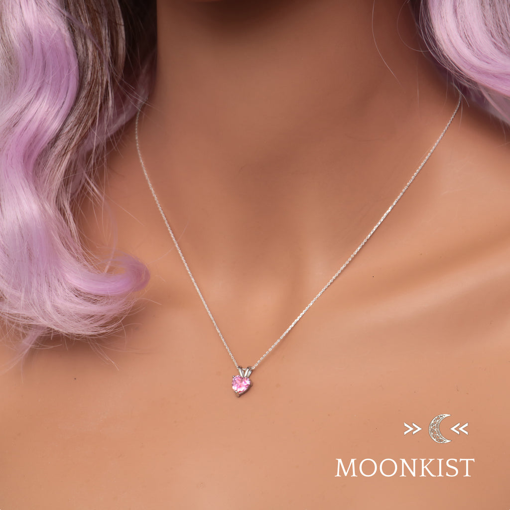 Dainty Pink Tourmaline CZ Heart Necklace | Moonkist Designs