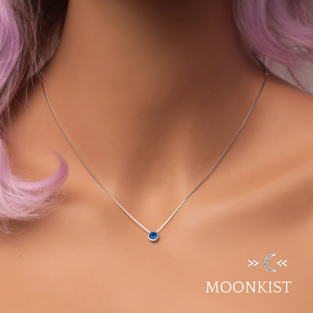 Sterling Silver Dainty Sapphire CZ Floating Pendant | Moonkist Designs