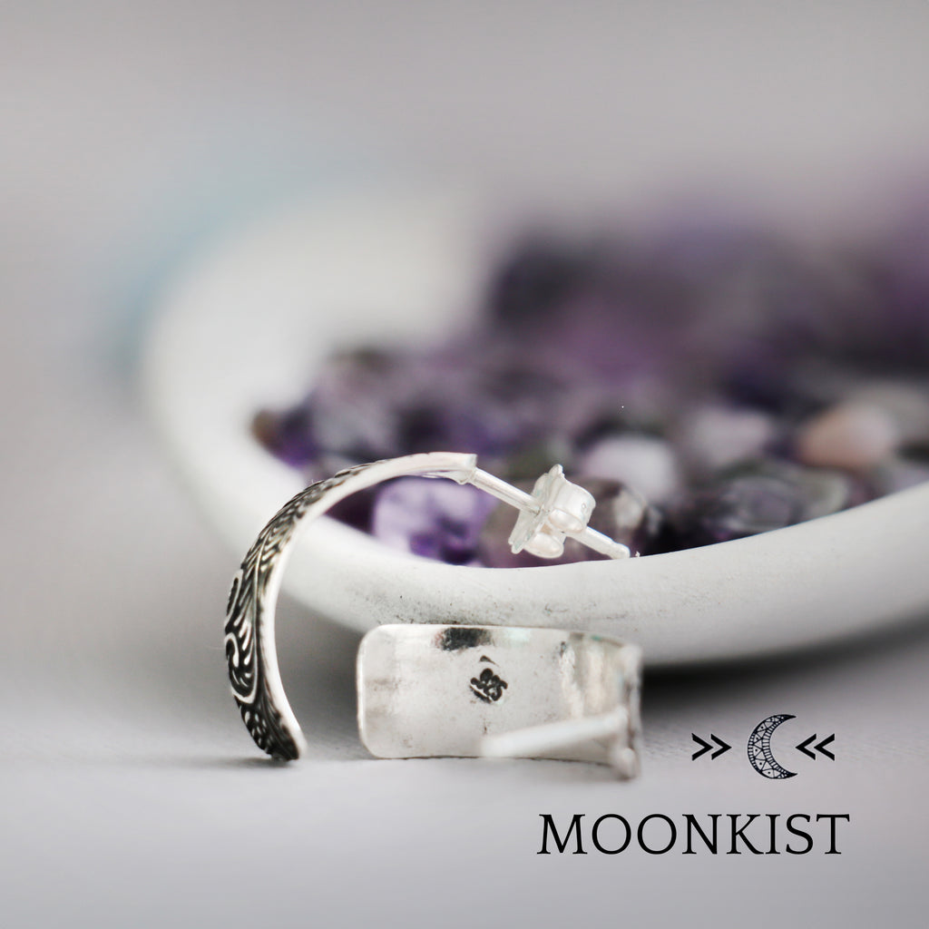 Sterling Silver Textured Half Hoops  | Moonkist Designs | Moonkist Designs