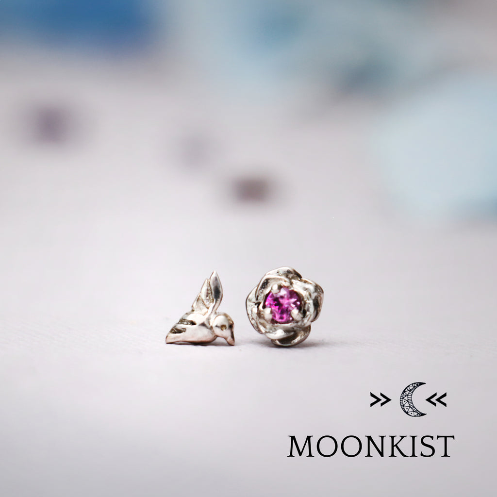 Mismatched Hummingbird and Rose Earrings | Moonkist Designs | Moonkist Designs