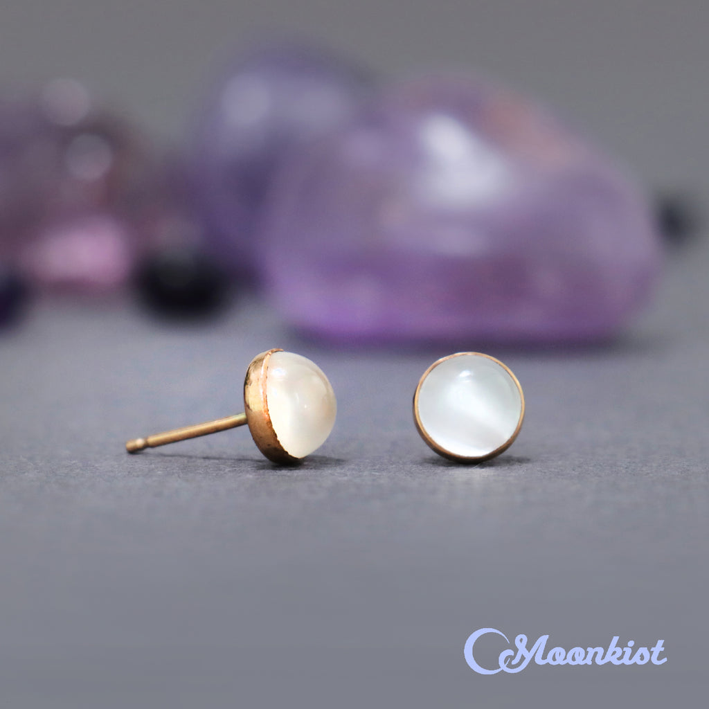 Gold Filled White Moonstone Stud Earrings  | Moonkist Designs | Moonkist Designs