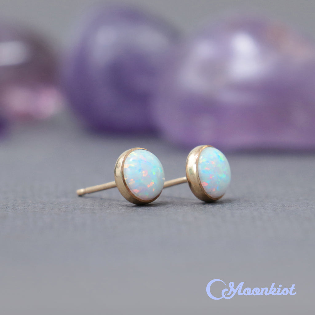Gold Filled White Opal Stud Earrings  | Moonkist Designs | Moonkist Designs