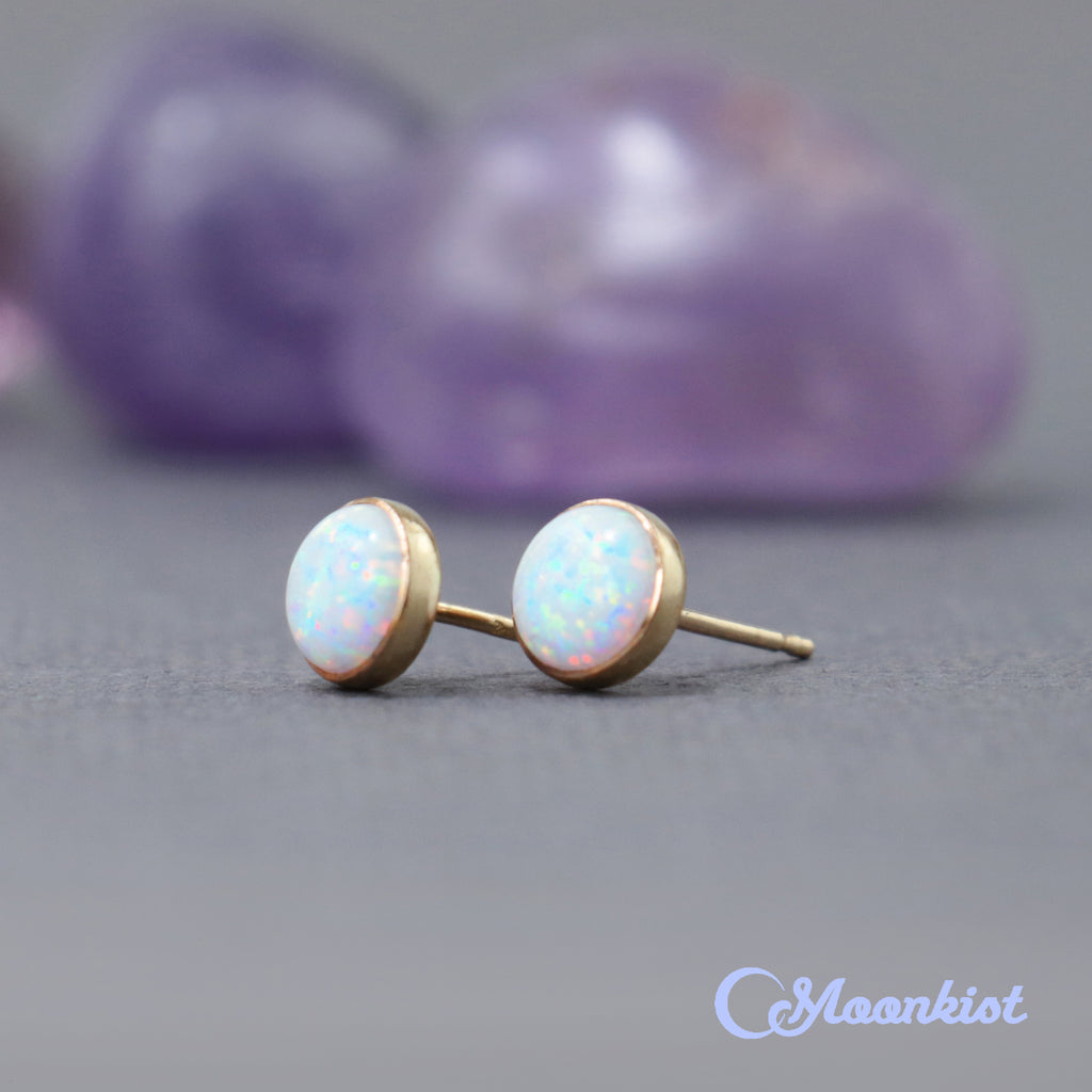 Gold Filled White Opal Stud Earrings  | Moonkist Designs | Moonkist Designs