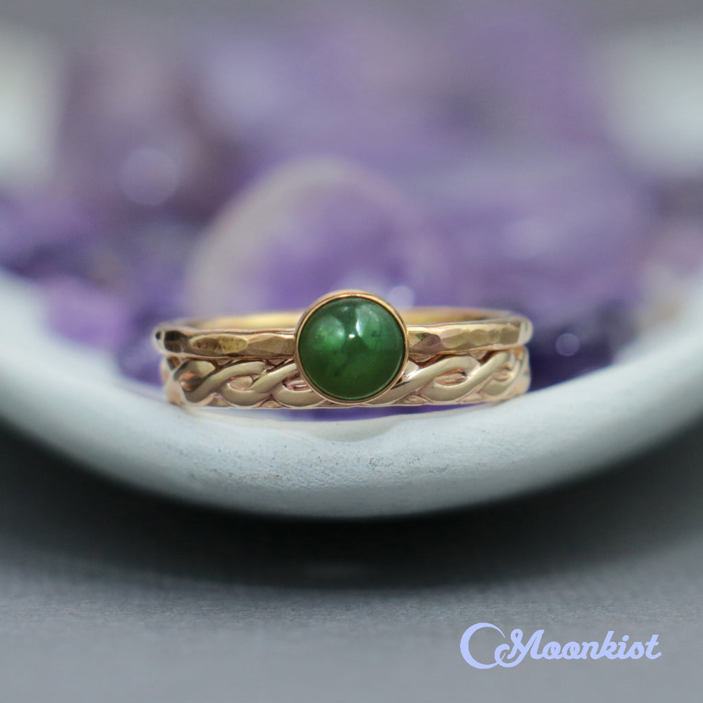Gold Filled Green Jade Cabochon Engagement Ring Set | Moonkist Designs | Moonkist Designs