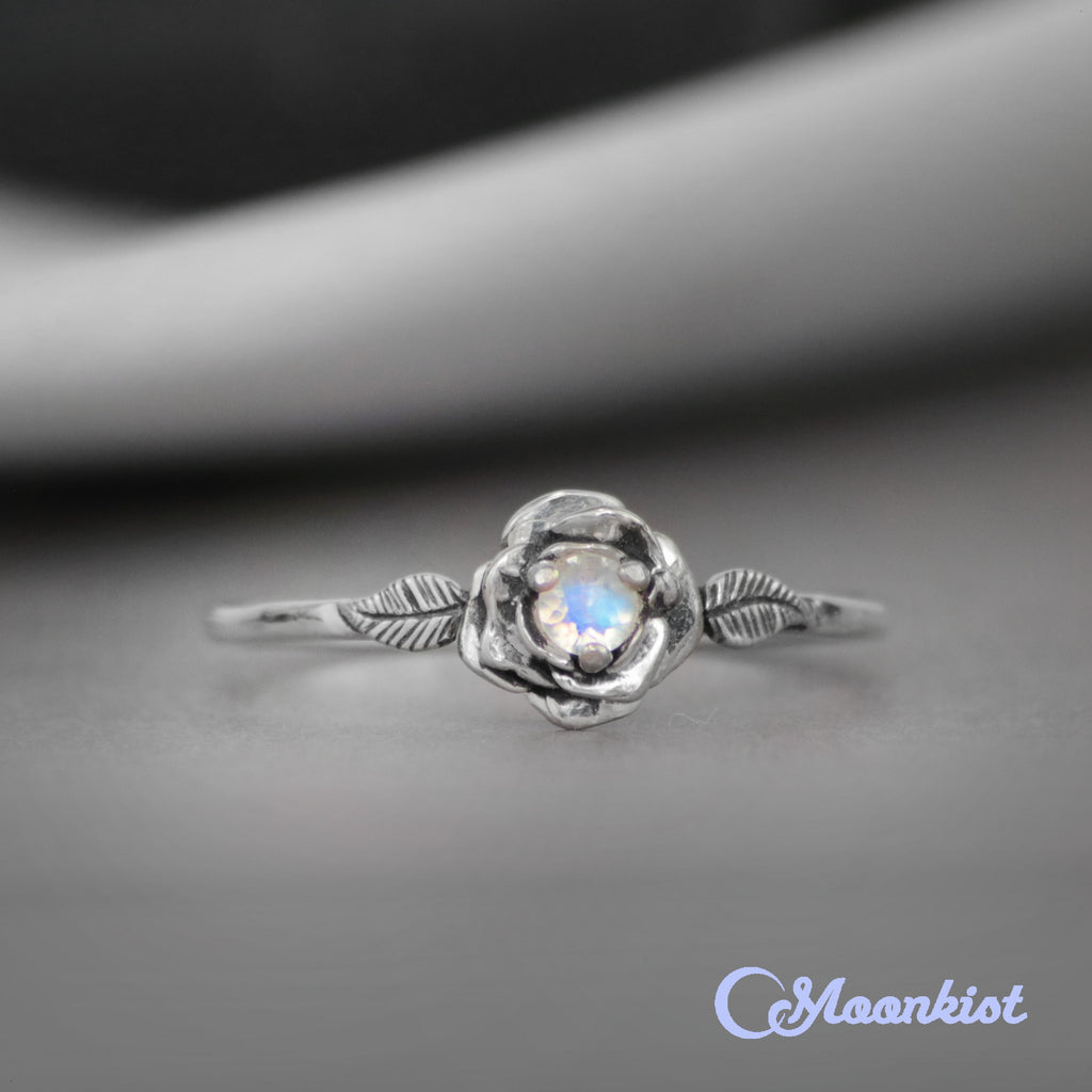 Silver Rainbow Moonstone Flower Ring for Her | Moonkist Designs