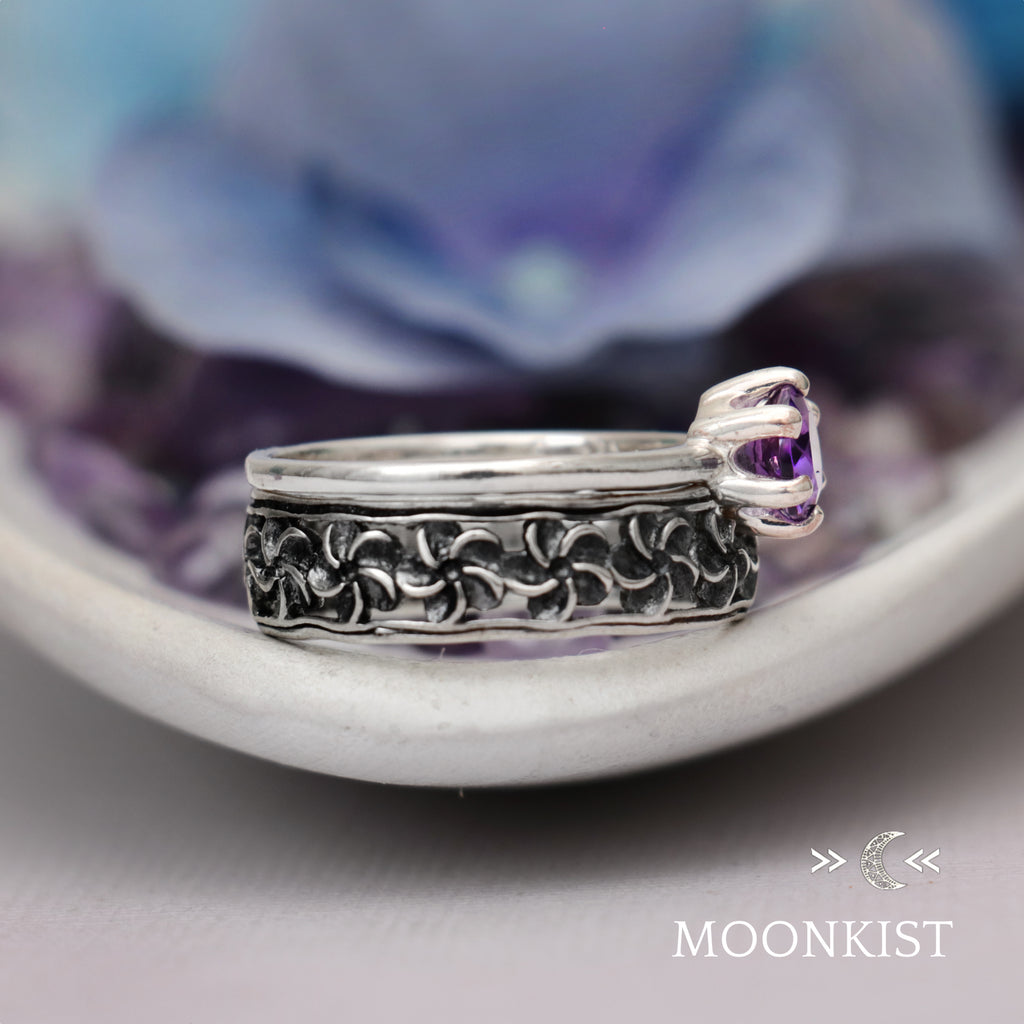 Periwinkle Flower Engagement Ring Set | Moonkist Designs | Moonkist Designs