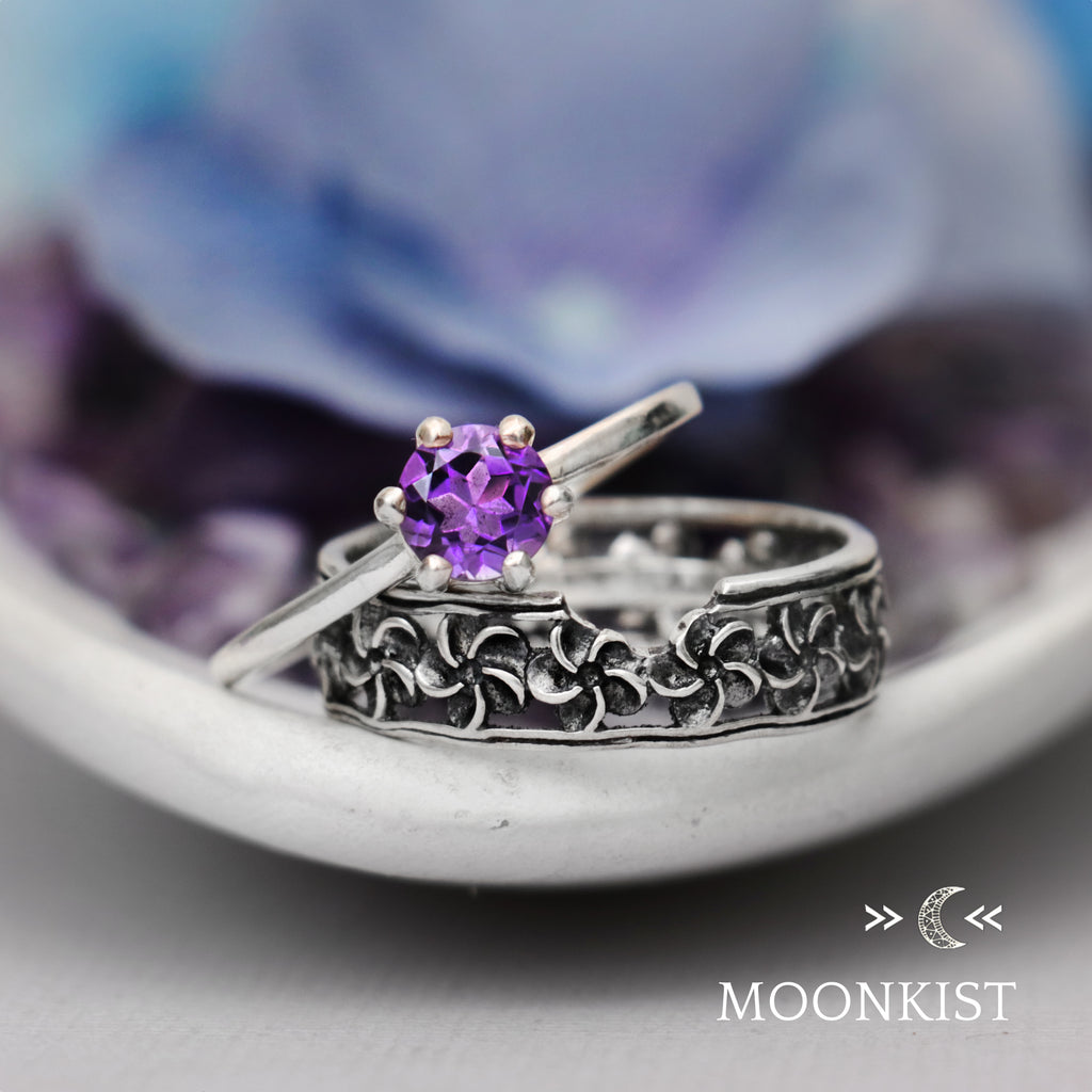 Periwinkle Flower Engagement Ring Set | Moonkist Designs | Moonkist Designs