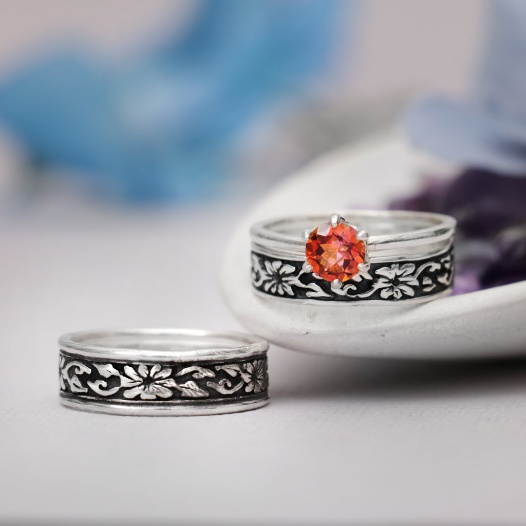 Sterling Silver Morning Glory Couples Ring Set  | Moonkist Designs | Moonkist Designs