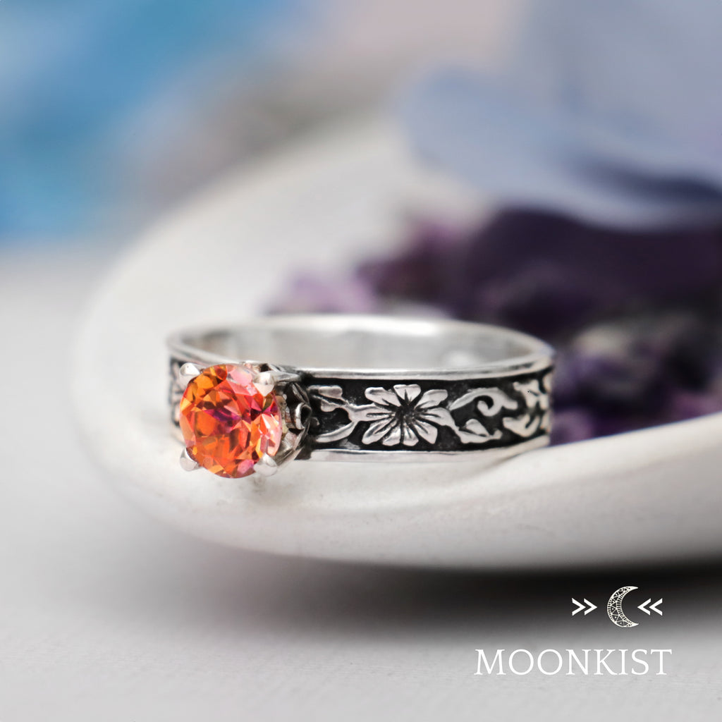 Flower Engraved Engagement Ring  | Moonkist Designs | Moonkist Designs
