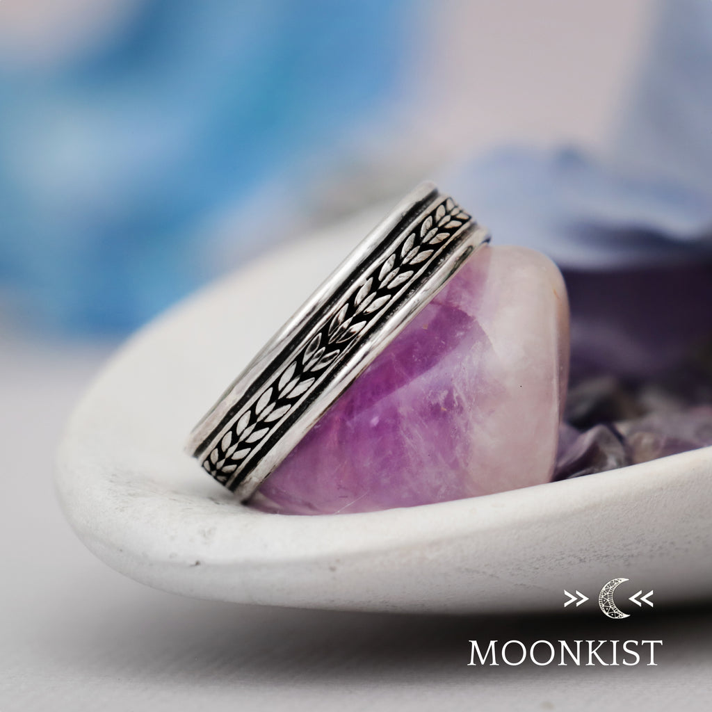 Engraved Sterling Silver Geometric Mens Wedding Band | Moonkist Designs | Moonkist Designs