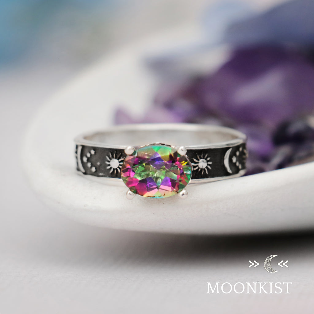 Sterling Silver Womens Moon and Stars Engagement Ring  | Moonkist Designs | Moonkist Designs