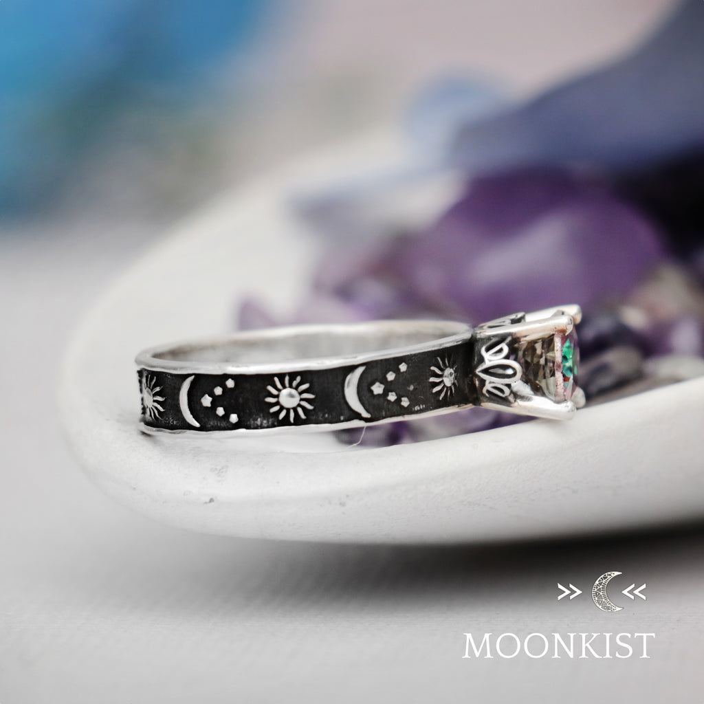 Sterling Silver Womens Moon and Stars Engagement Ring  | Moonkist Designs | Moonkist Designs