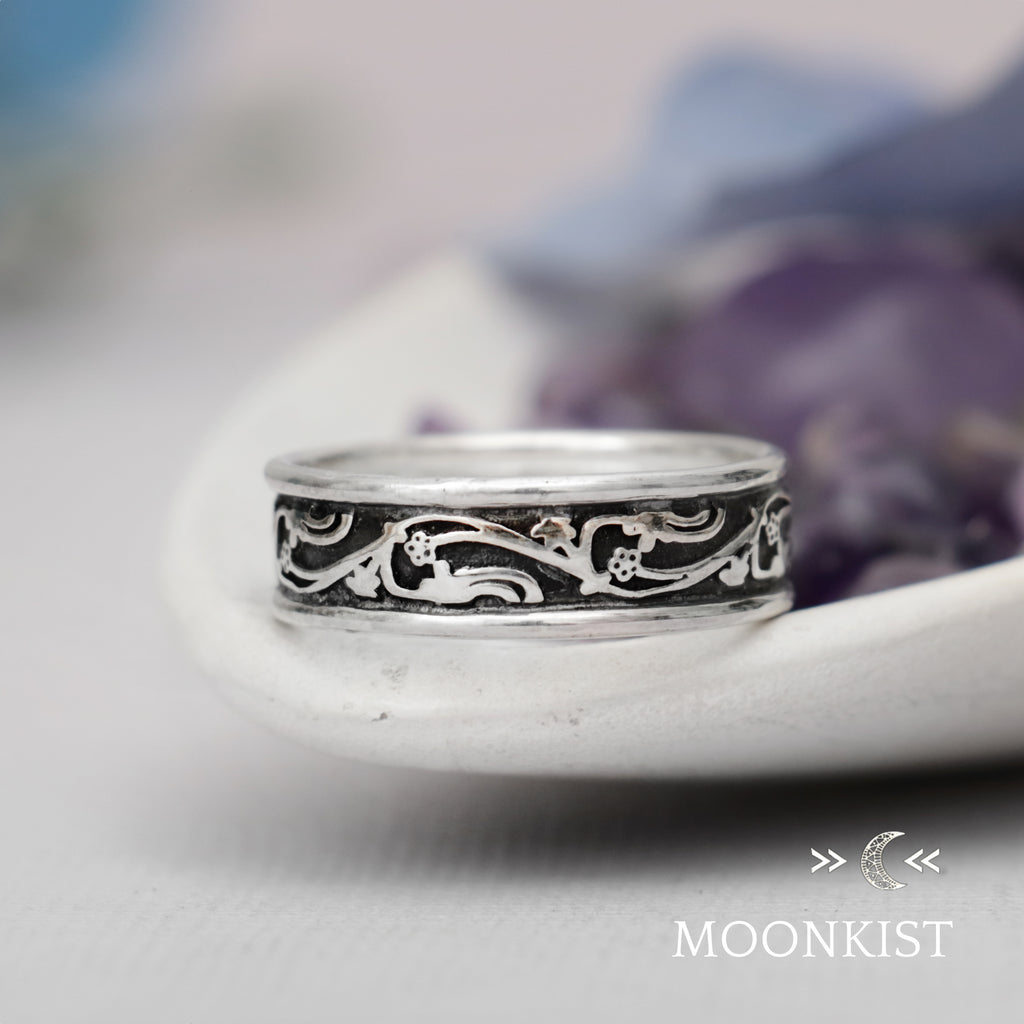 Vintage Vine Wide Wedding Band Ring | Moonkist Designs | Moonkist Designs