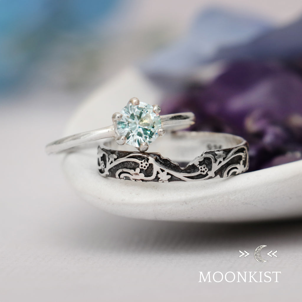 Sterling Silver Nature Vine Engagement Ring Set  | Moonkist Designs | Moonkist Designs
