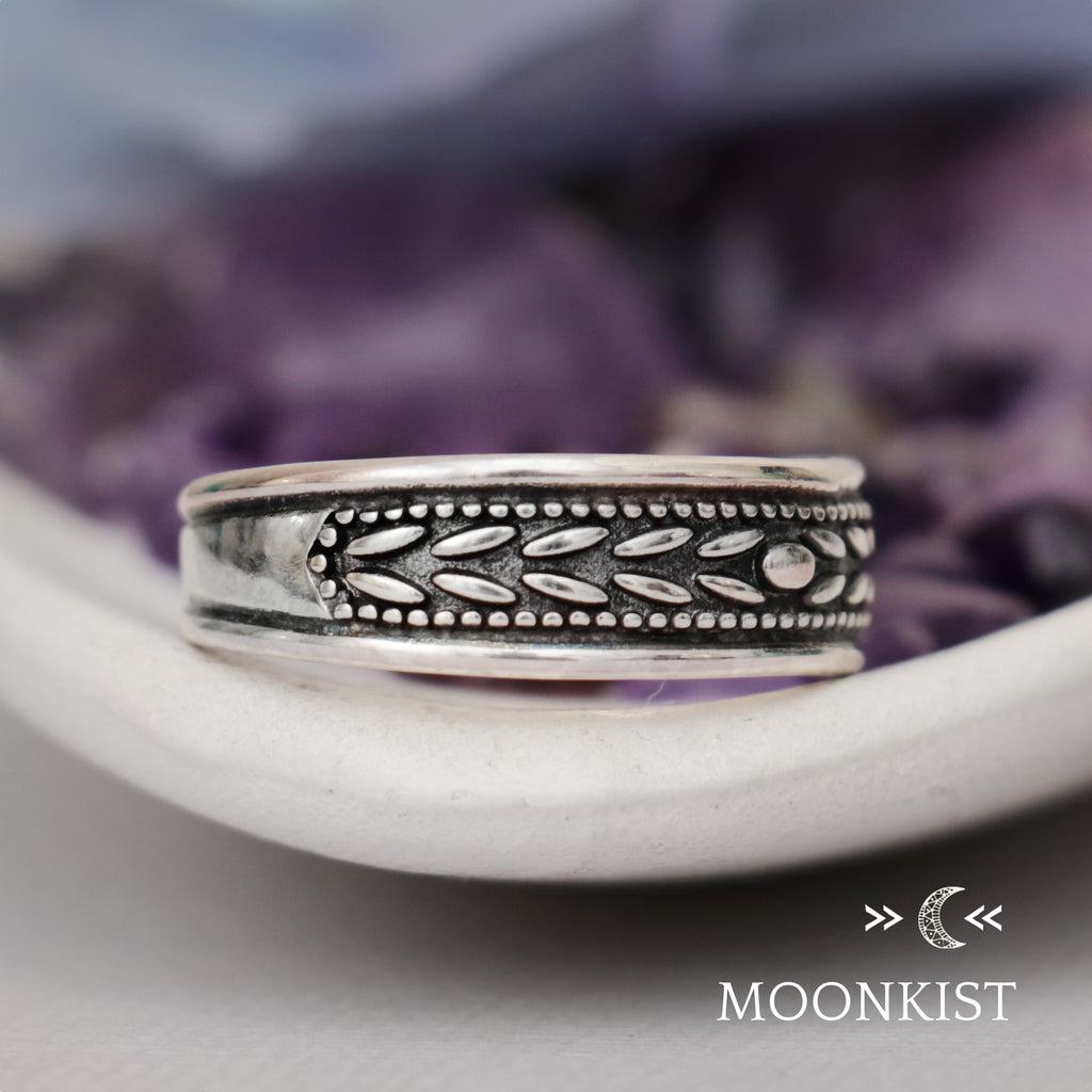Laurel Leaf Wide Band Wedding Ring  | Moonkist Designs | Moonkist Designs