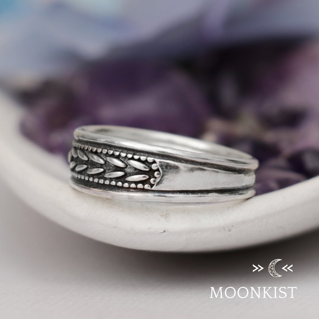 Laurel Leaf Wide Band Wedding Ring  | Moonkist Designs | Moonkist Designs