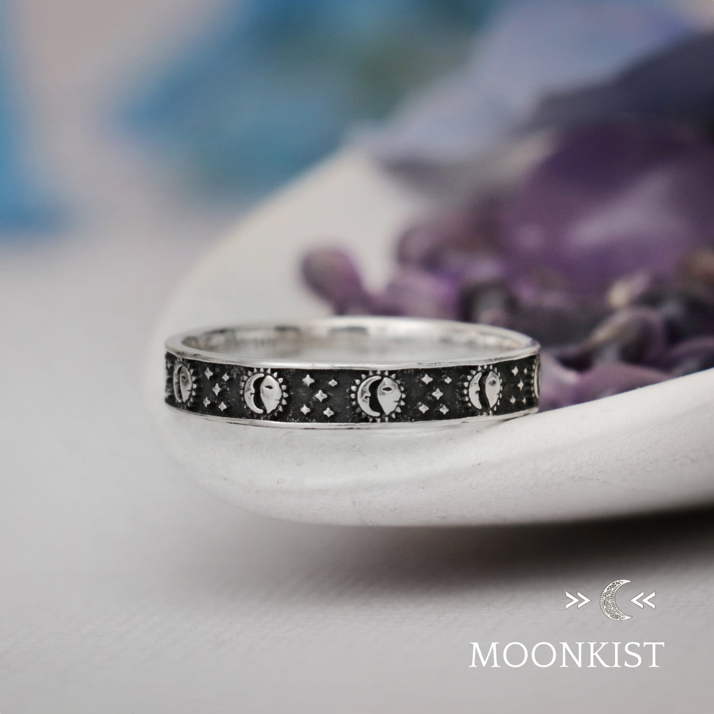 Sterling Silver Sun and Moon Ring narrow Wedding Band | Moonkist Designs | Moonkist Designs