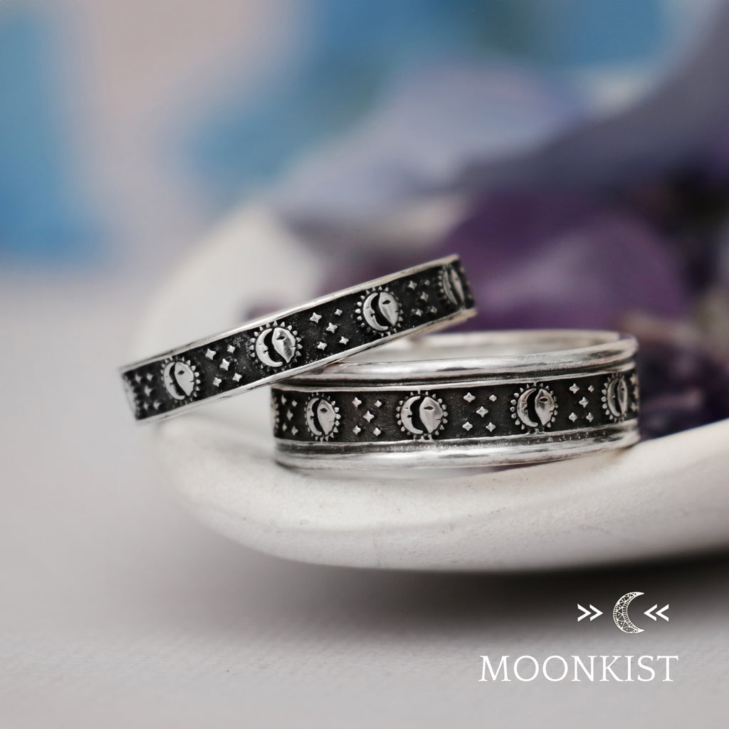 Sterling Silver Eclipse Wedding Band Set | Moonkist Designs | Moonkist Designs