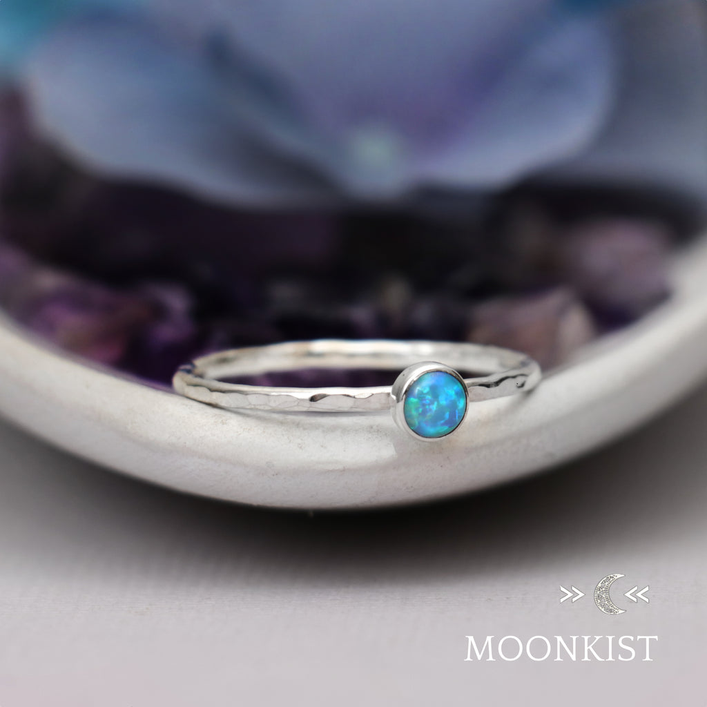 Dainty Silver Blue Opal Pinky Ring | Moonkist Designs