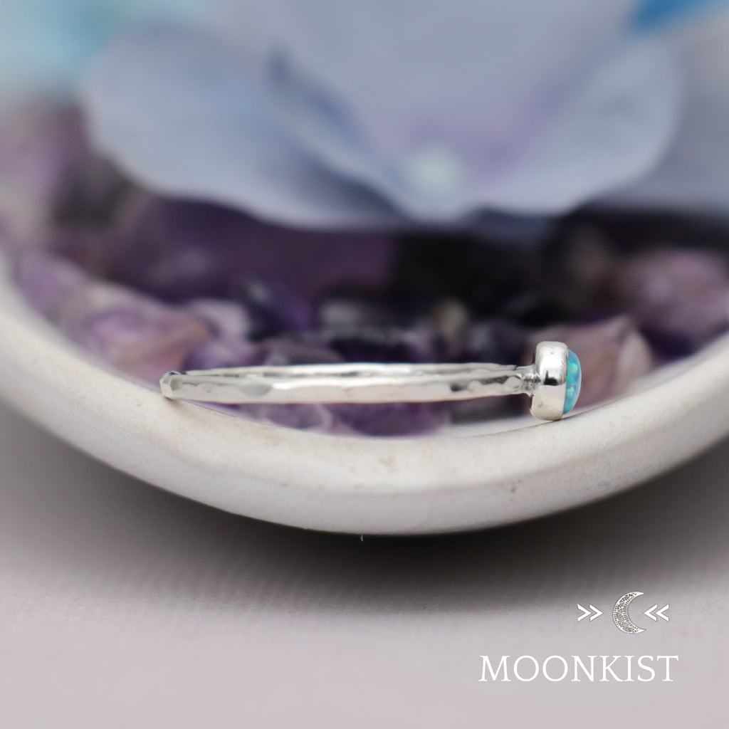 Dainty Silver Blue Opal Pinky Ring | Moonkist Designs