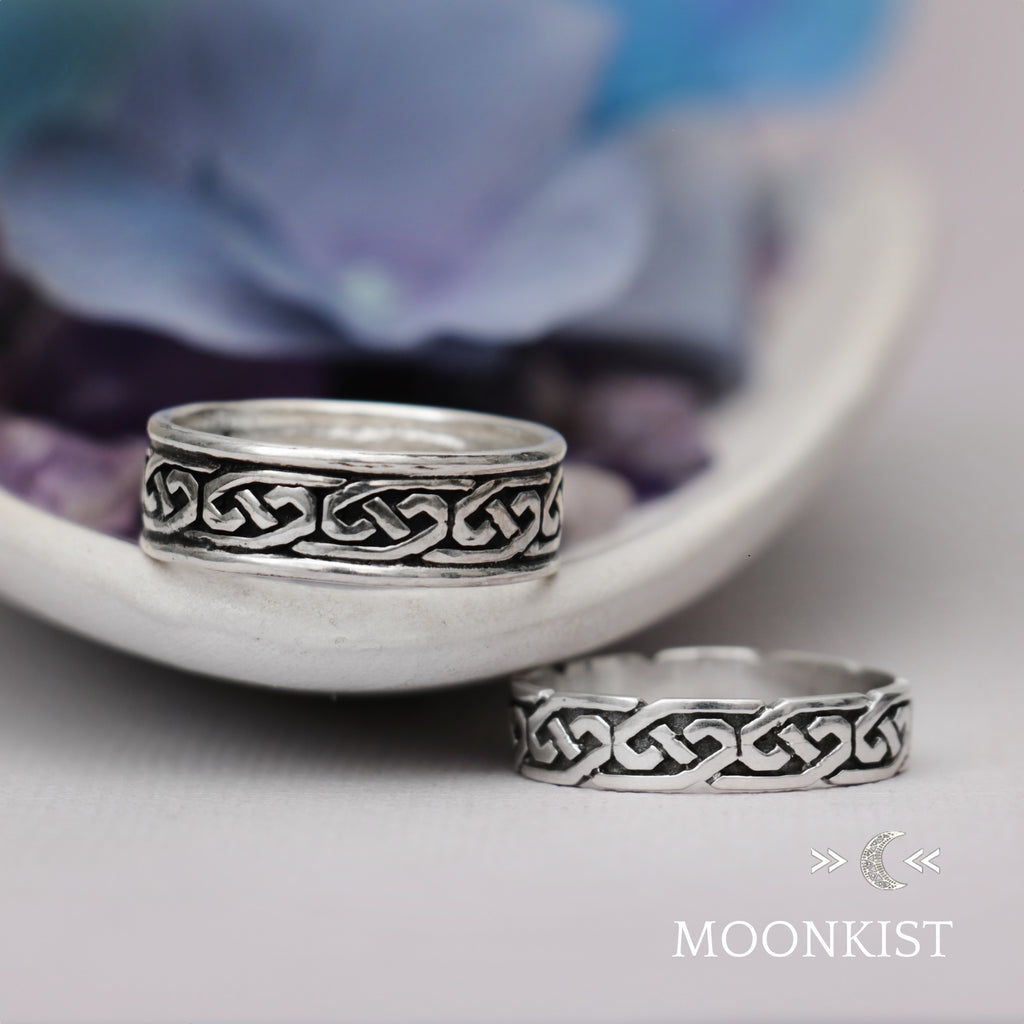 Matching Narrow and Wide Celtic Wedding Band Set  | Moonkist Designs | Moonkist Designs