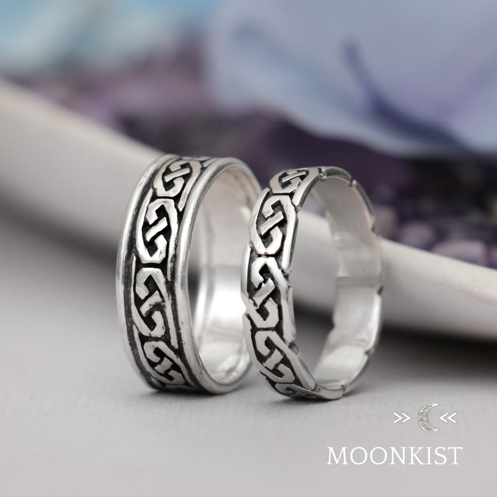 Matching Narrow and Wide Celtic Wedding Band Set  | Moonkist Designs | Moonkist Designs