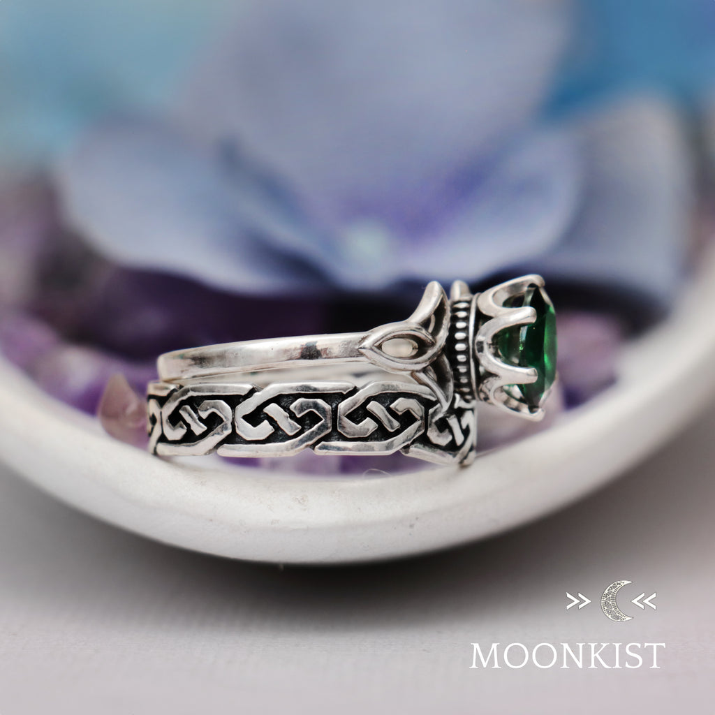 2 ct Oval Green Emerald Engagement Ring Set  | Moonkist Designs | Moonkist Designs