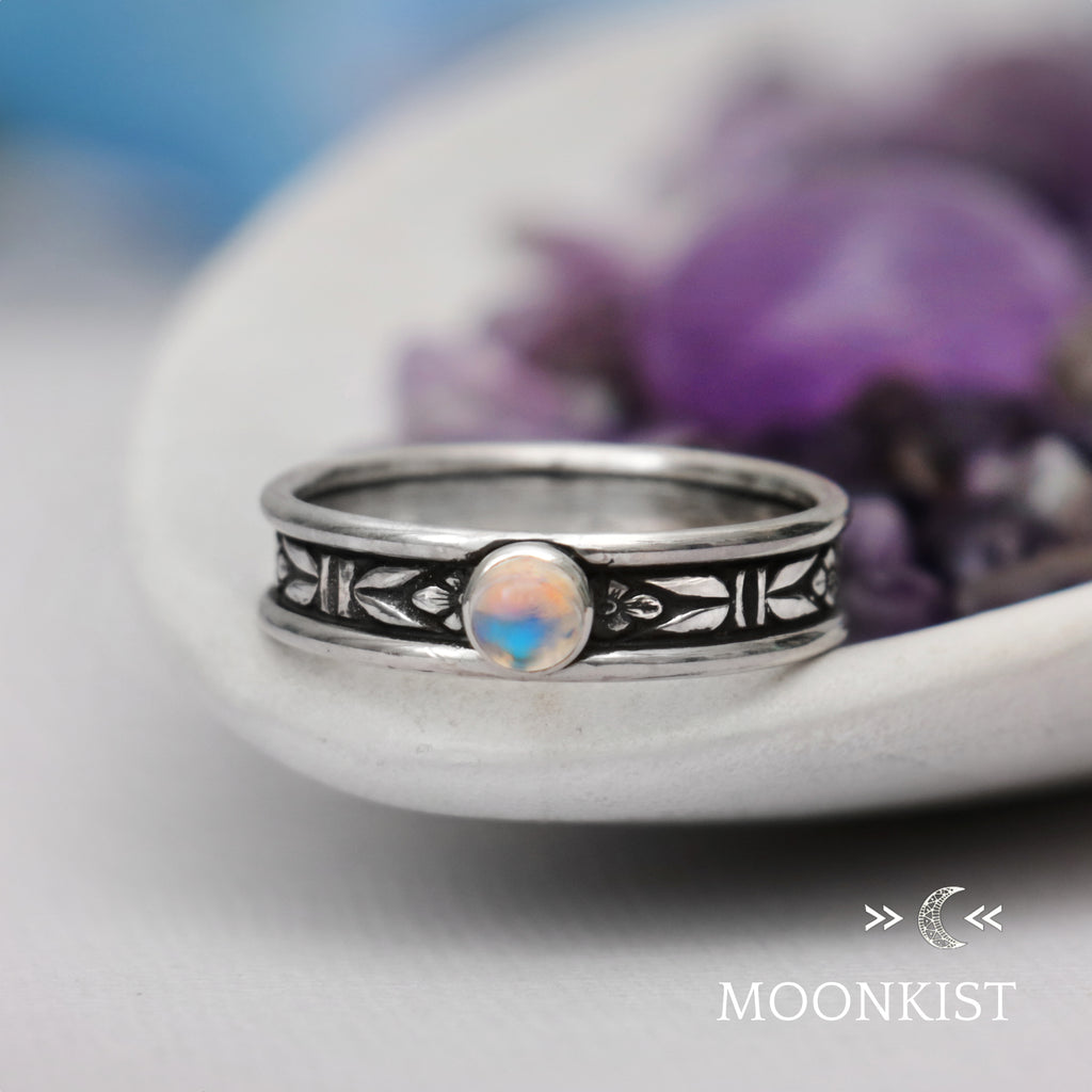 Sterling Silver Rainbow Moonstone Mens Engagement Ring | Moonkist Designs