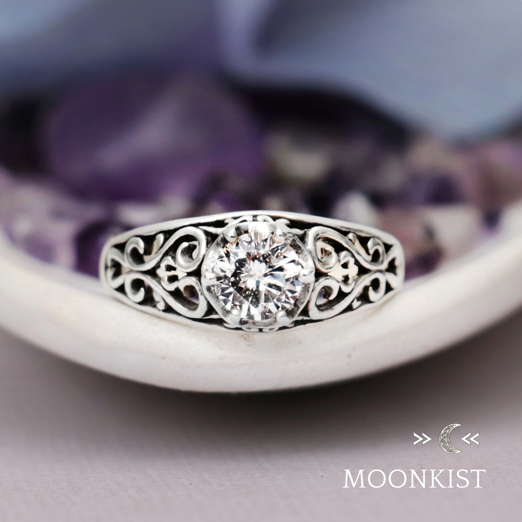 Vintage Style Filigree Bridal Ring in Sterling Silver | Moonkist Designs