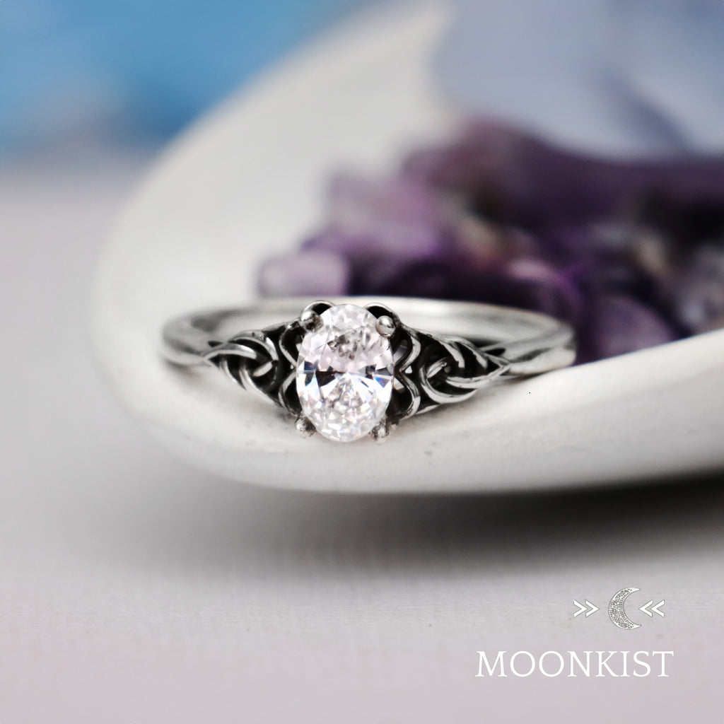 Dainty Oval Celtic Engagement Ring Silver | Moonkist Designs