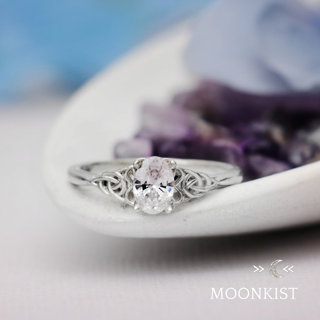 Dainty Oval Celtic Engagement Ring Silver | Moonkist Designs