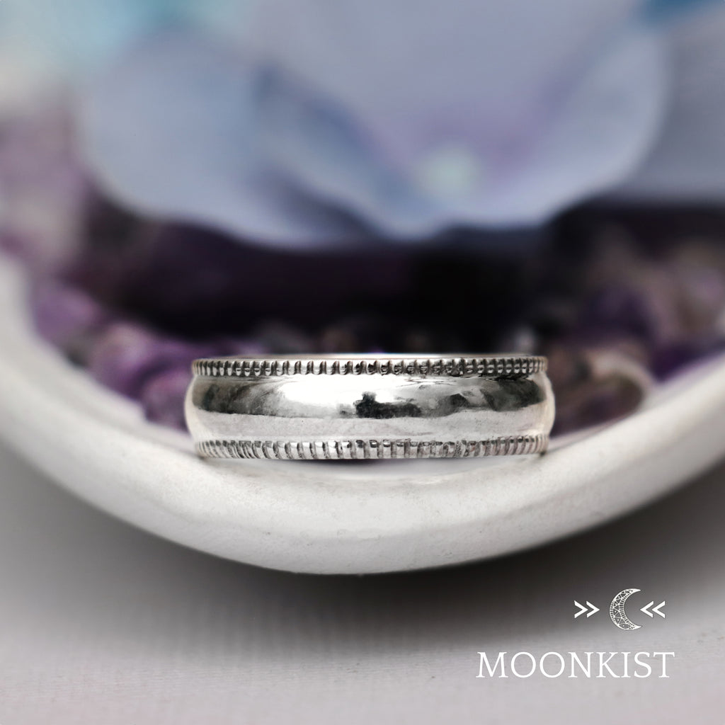 Silver Classic Milgrain Mens Wedding Band | Moonkist Designs