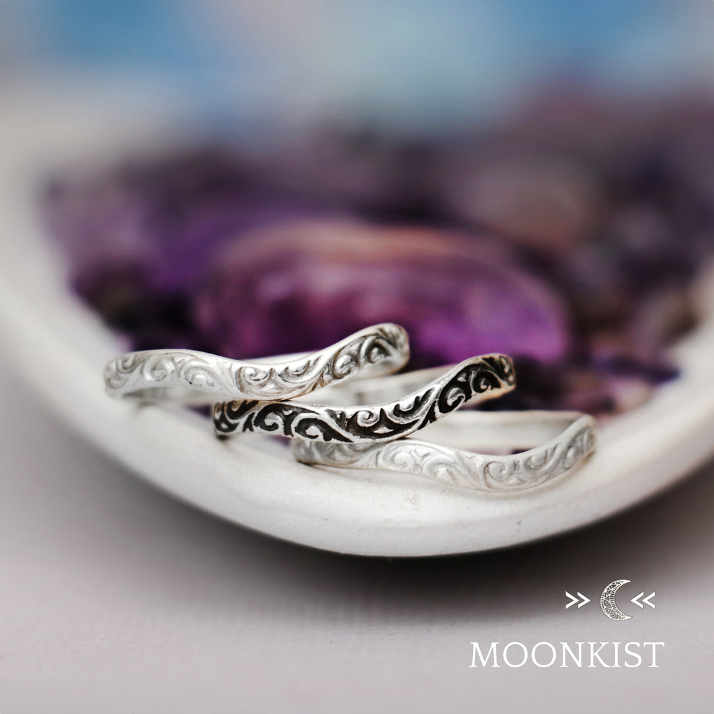 Vintage Curved Silver Flourish Wedding Band | Moonkist Designs