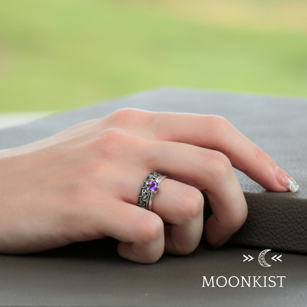 Periwinkle Flower Wedding Ring Set | Moonkist Designs | Moonkist Designs