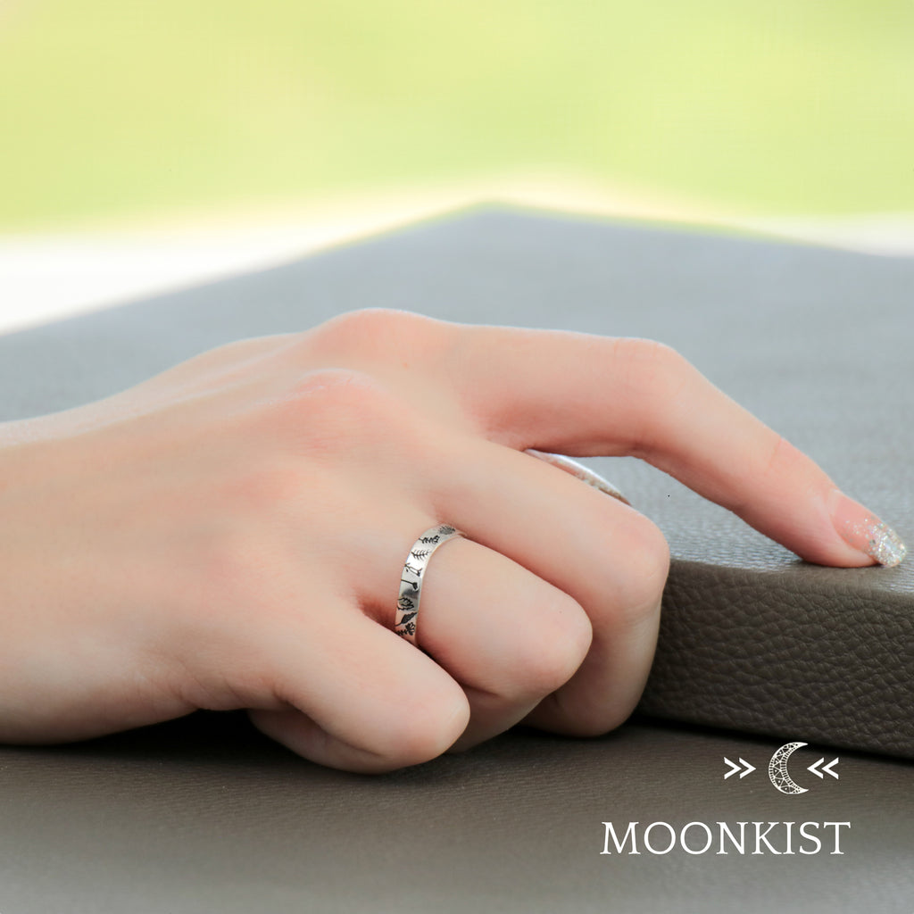 Engraved Flower Curved Sterling Silver Ring | Moonkist Designs | Moonkist Designs