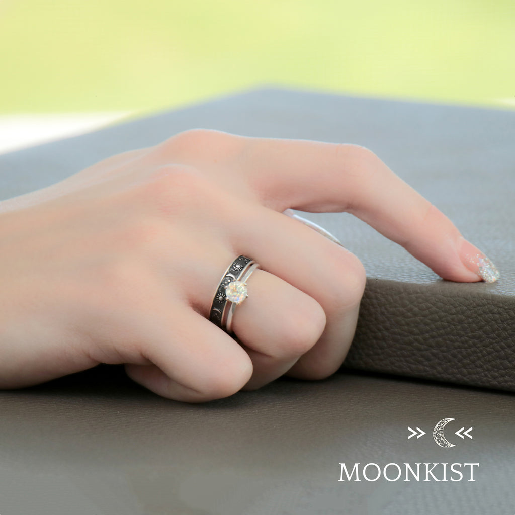Sterling Silver Stars, Sun, and Moon Wedding Ring Set| Moonkist Designs | Moonkist Designs