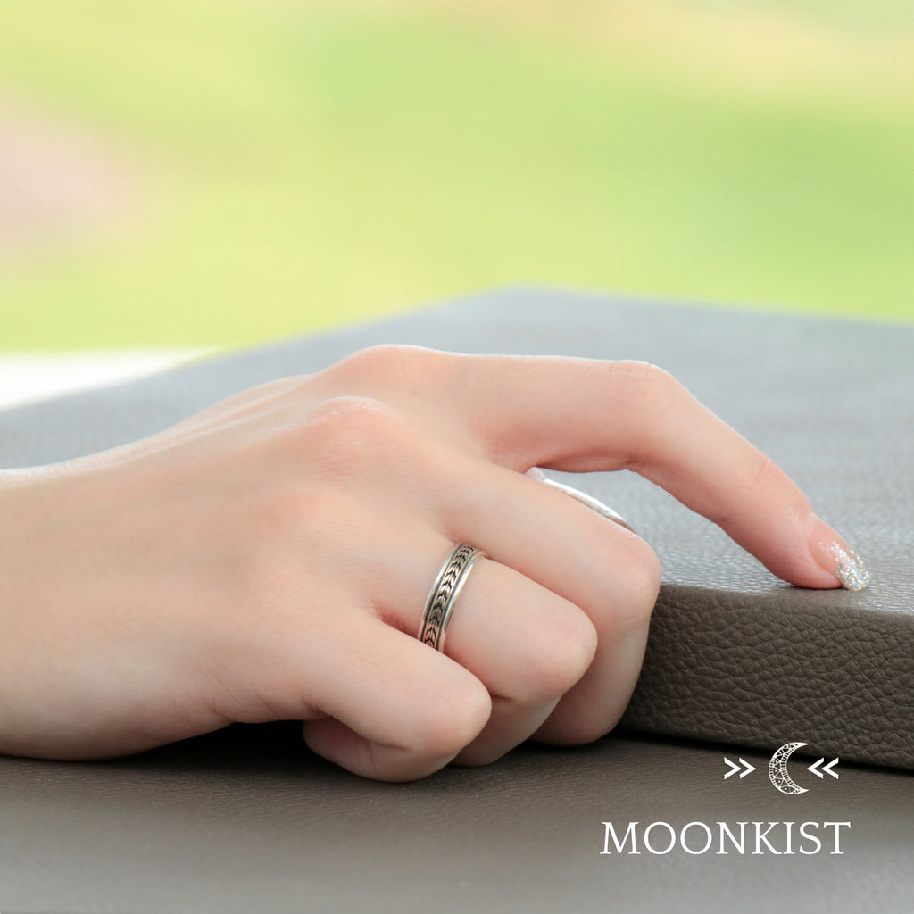 Engraved Sterling Silver Geometric Mens Wedding Band | Moonkist Designs | Moonkist Designs