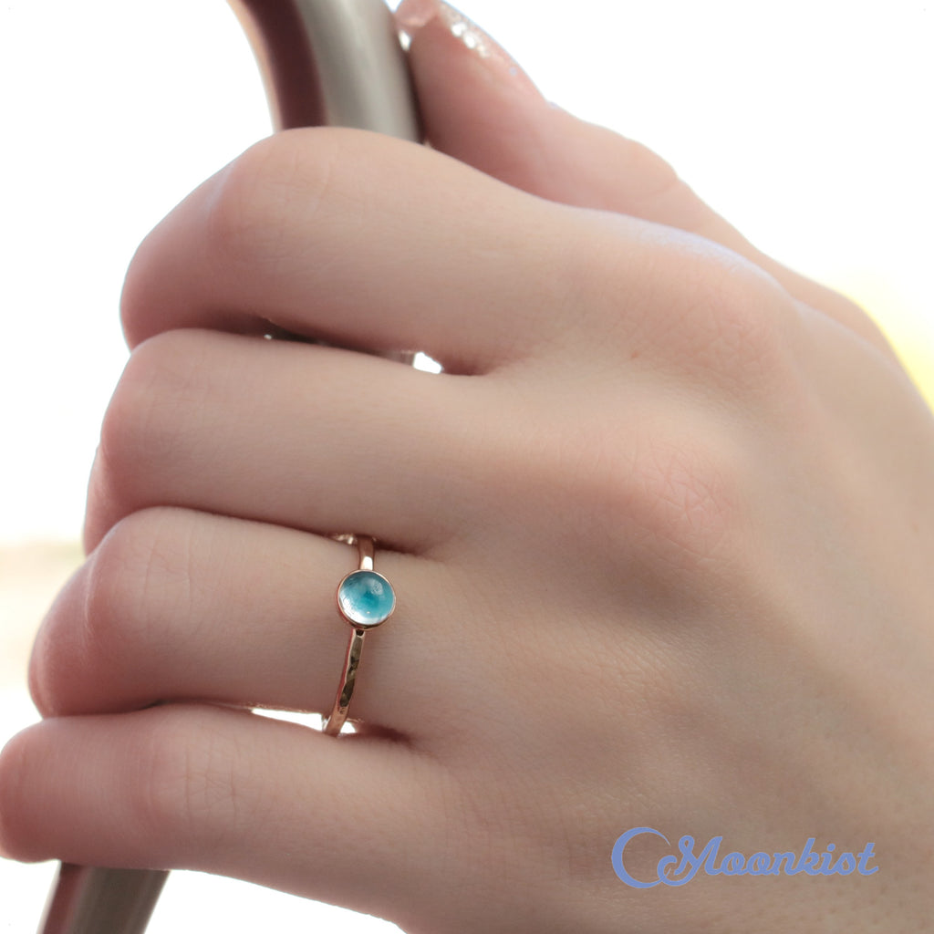 Delicate 14 K Gold Filled Blue Topaz Stacking Promise Ring | Moonkist Designs